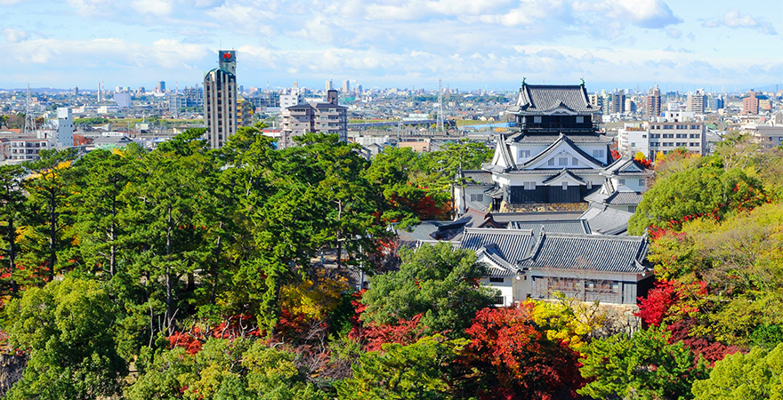 岡崎城と岡崎市街地の風景